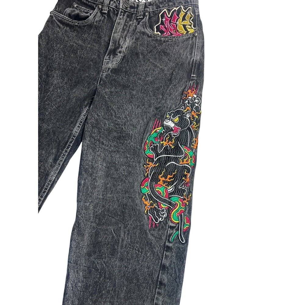 Ninth Hall Ambush Cotton Baggy Jeans Panther Snake Embroidered Denim Pants Black - Picture 5 of 11